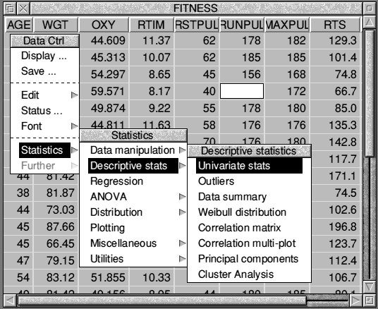 Figure two: selecting statistics in 1st