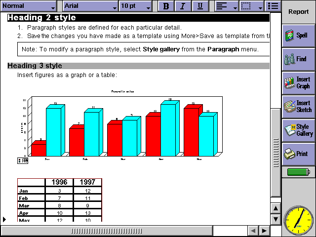 A Psion Word file with embedded spreadsheet