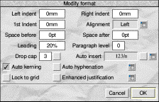 The 'Modify format' dialogue window