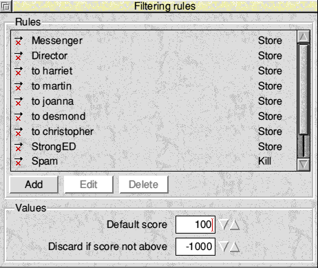 list of filtering rules